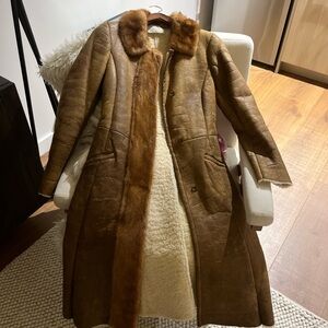Prada Brown Fall Winter 2004 Mink Fur-Trimmed Leather Shearling Coat